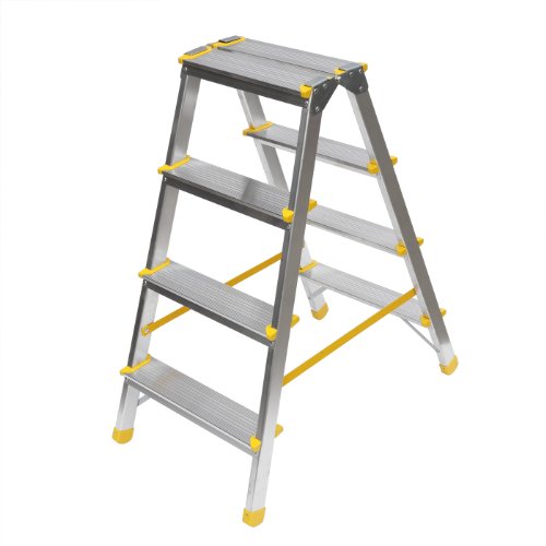Aluminium Trittleiter, beidseitig begehbar, 2x4 Stufen, 150kg Traglast Aluminium Trittleiter, beidseitig begehbar, 2x4 Stufen, 150kg Traglast