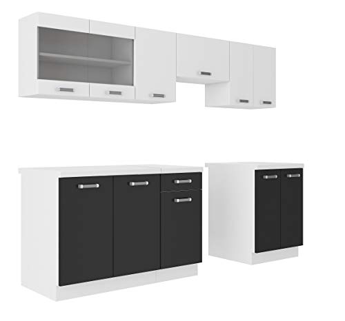 Küche Omega 240 cm Küchenzeile Küchenblock variabel stellbar in Schwarz Weiss Küche Omega 240 cm Küchenzeile Küchenblock variabel stellbar in Schwarz Weiss