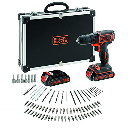 Black+Decker BDCDC18BAFC-QW Bohrschrauber (18V, 2X Li-Ion Schiebe-Akku, Planetengetriebe, LED-Arbeit...