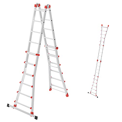 Hailo M80 Alu-Multifunktionsleiter | Schiebeleiter 4 x 6 Sprossen belastbar bis 150 kg | Sicherheits...