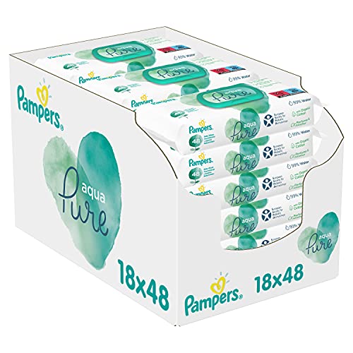 Pampers Aqua Pure Baby Feuchttücher, 864 Tücher (18 x 48) Mit 99% Purem Wasser, Dermatologisch Get...