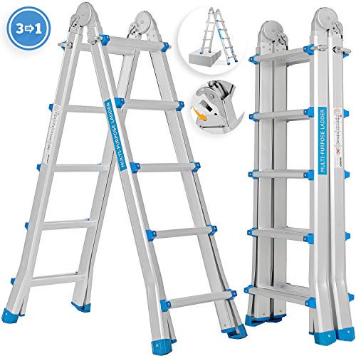 MASKO® Aluleiter Mehrzweckleiter 5,10m 4x5 Sprossen Teleskopleiter ✓ Multifunktionsleiter ✓ Alu... MASKO® Aluleiter Mehrzweckleiter 5,10m 4x5 Sprossen Teleskopleiter ✓ Multifunktionsleiter ✓ Alu...