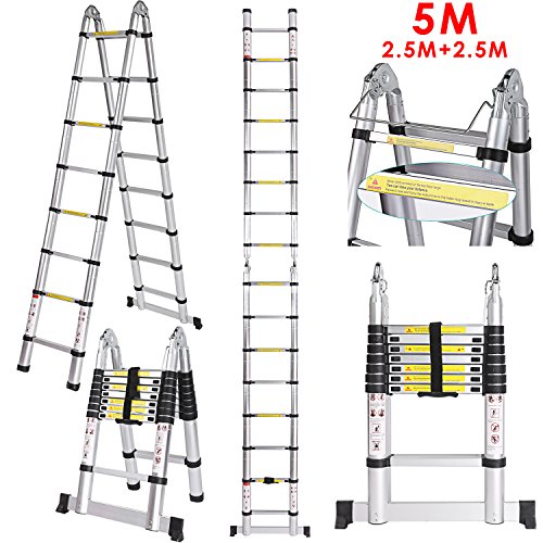 5 M Teleskopleiter Auszeihleiter aus Hochwertigem Aluminium Leiter Aluleiter Mehrzweckleiter Telesko... 5 M Teleskopleiter Auszeihleiter aus Hochwertigem Aluminium Leiter Aluleiter Mehrzweckleiter Telesko...