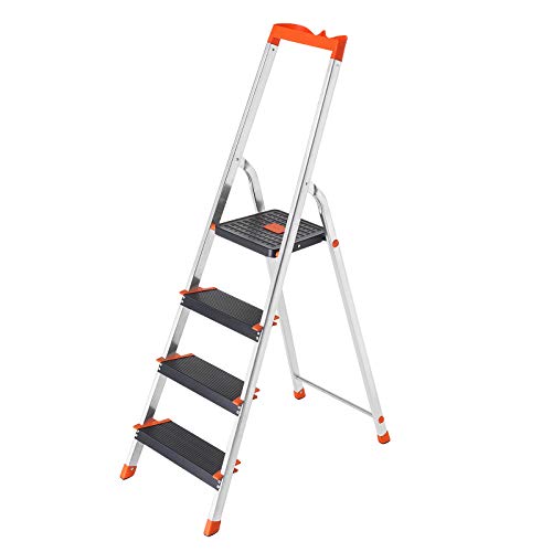 SONGMICS Leiter 4 Stufen, Aluleiter, 12 cm breite Stufen, Stehleiter, Werkzeugschale, Klappleiter, r... SONGMICS Leiter 4 Stufen, Aluleiter, 12 cm breite Stufen, Stehleiter, Werkzeugschale, Klappleiter, r...