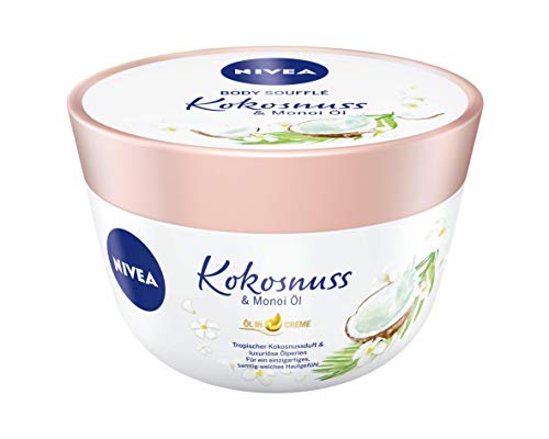 NIVEA Body Soufflé Kokosnuss & Monoi Öl (200 ml), Körperpflege für 24h Feuchtigkeit, Lotion für...