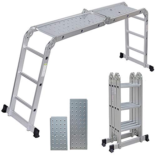 Artall Aluminium Mehrzweckleiter 4 x 3 Sprossen mit 2 Gerüstplatten, bis 150KG, 3,6m Gesamtlänge, ... Artall Aluminium Mehrzweckleiter 4 x 3 Sprossen mit 2 Gerüstplatten, bis 150KG, 3,6m Gesamtlänge, ...
