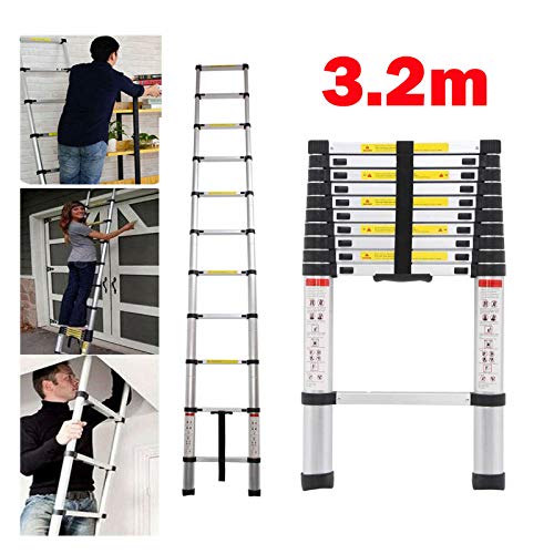 Mehrzweckleiter 3,2m Teleskopleiter Alu-Klappleiter Rutschfester Ausziehbare Robust Stehleiter 150 k...