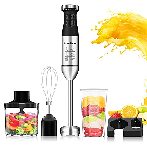 Bonsenkitchen Stabmixer Set, 4 in 1 Pürierstab Edelstahl, 9 Geschwindigkeiten Einstellbar Multifunk...