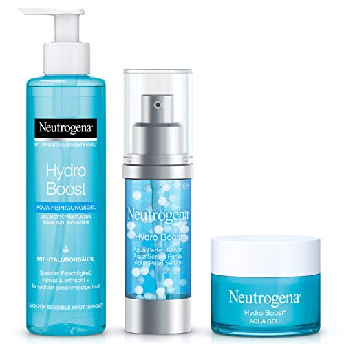 Neutrogena Hydro Boost Geschenkset Gesichtspflege: Hyaluron Serum, Gesichtscreme Aqua Gel und Reinig...