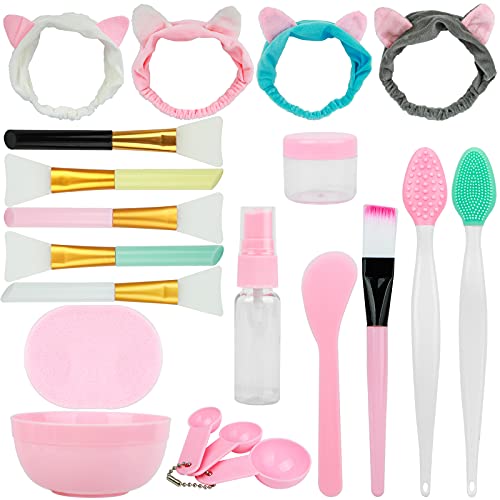 Maskenpinsel Set，5 Stück Silikon Maskenpinsel und 4 Stück Haarbänd ,DIY Gesichtsmaske Rührsch�...