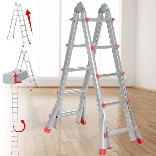 Mehrzweckleiter – klappbar, Aluminium, bis 150 kg, 4 Stufen, (4x5 Sprossen) Teleskopleiter, Gelenk... Mehrzweckleiter – klappbar, Aluminium, bis 150 kg, 4 Stufen, (4x5 Sprossen) Teleskopleiter, Gelenk...